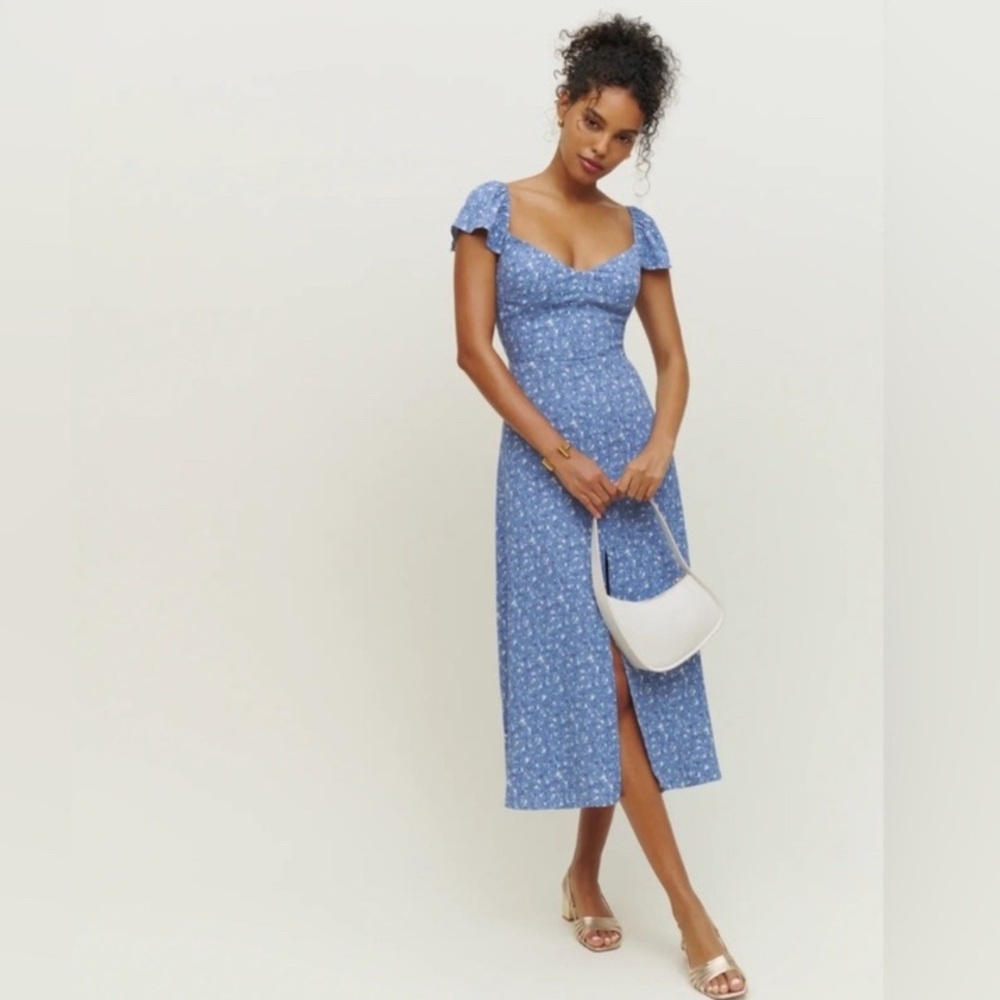 Reformation Blue Floral Midi Dress
